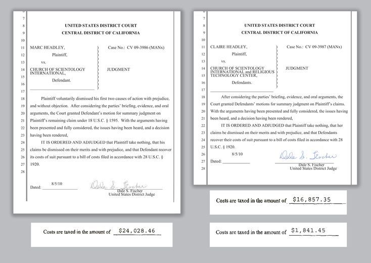 The U.S. District Court dismissed Marc and Claire Headley’s frivolous lawsuits because their claims were wholly unfounded and false; they were ordered to pay the Church’s costs ($42,000).