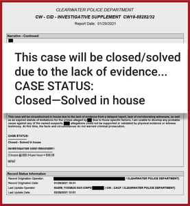 Police report closing the investigation of groundless claims Sergio Gil says he had to make because he needed to file a police report in order to appear on the Aftermath show.