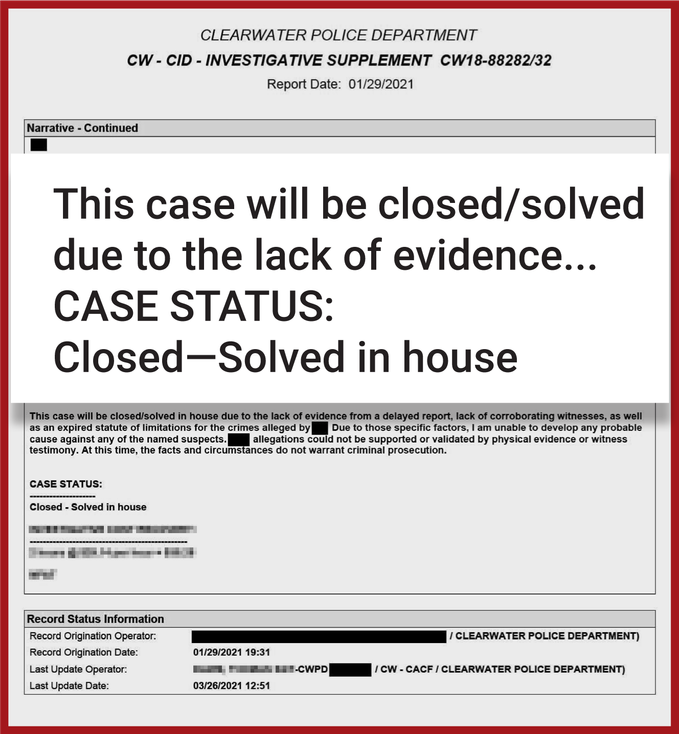 Police report closing the investigation of groundless claims Sergio Gil says he had to make because he needed to file a police report in order to appear on the Aftermath show.